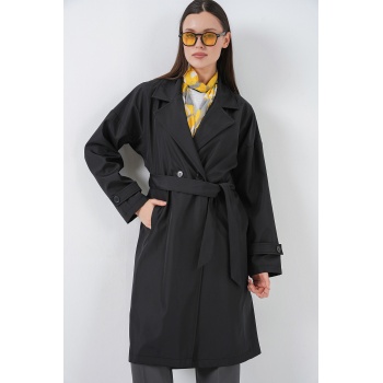 Kadın Kruvaze Yaka Trençkot 5987 - Siyah