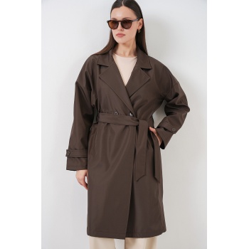 Kadın Kruvaze Yaka Trençkot 5987 - Kahverengi