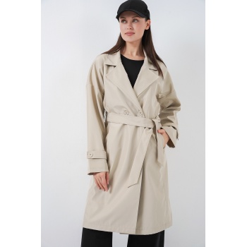Kadın Kruvaze Yaka Trençkot 5987 - Bej