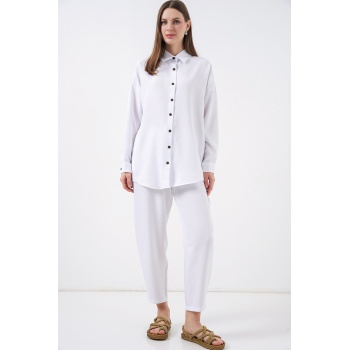 6622 Keten İkili Takım - Beyaz