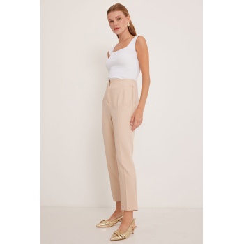 Kadın Bej Yüksek Bel Kumaş Pantolon 6650