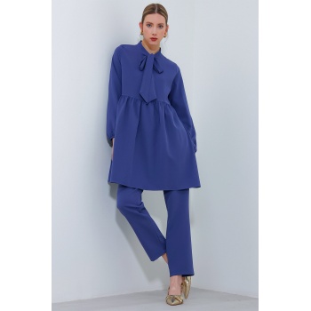 Kadın İndigo Örme Pantolon Tunik Alt Üst Takım 6654