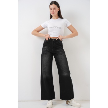 Kadın Bol Paça Yüksek Bel Palazzo Kot Pantolon 6656 - Siyah