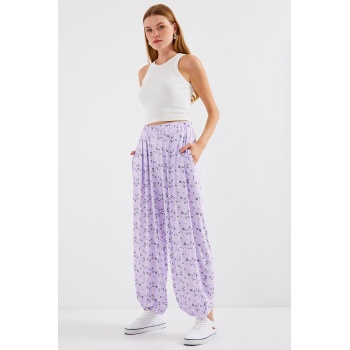 6665 Desenli Şalvar Pantolon - Lila
