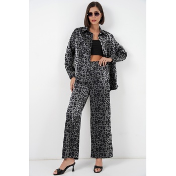 6699 Leopar Desenli Alt Üst Takım - Siyah