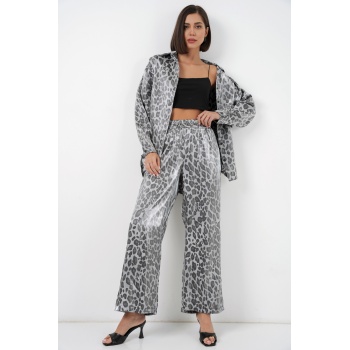 6699 Leopar Desenli Alt Üst Takım - Gri