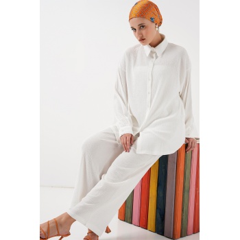 Kadın Örme Tesettür Alt Üst Takım 6711 - Beyaz