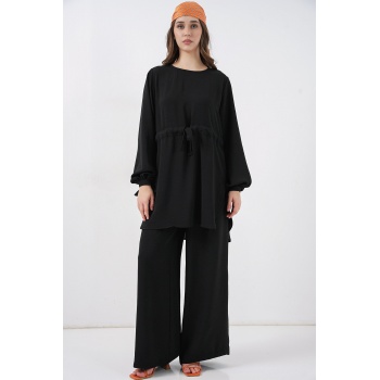 Kadın Uzun Tunik Pantolon İkili Takım 6719 - Siyah