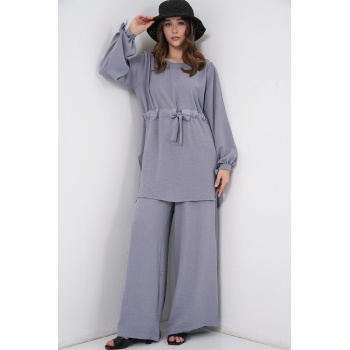 Kadın Uzun Tunik Pantolon İkili Takım 6719 - Gri