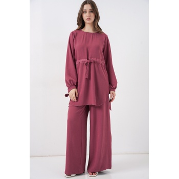 Kadın Uzun Tunik Pantolon İkili Takım 6719 - Gül Kurusu