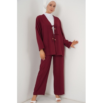Kadın Keten Kimono İkili Takım 6727 - Bordo