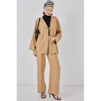 Kadın Keten Kimono İkili Takım 6727 - Bisküvi