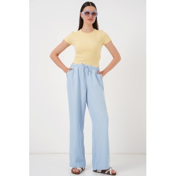 Kadın Geniş Paça Keten Pantolon 6735 - Mavi