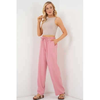 Kadın Geniş Paça Keten Pantolon 6735 - Pudra