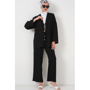 Kadın Ayrobin Kimono Pantolon İkili Takım 6739 - Siyah