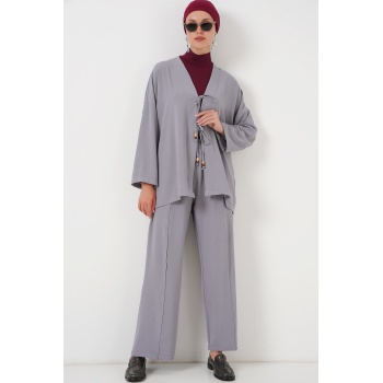 Kadın Ayrobin Kimono Pantolon İkili Takım 6739 - Gri