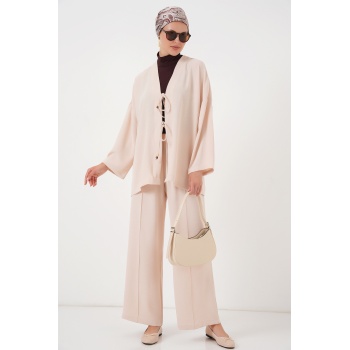 Kadın Ayrobin Kimono Pantolon İkili Takım 6739 - Krem