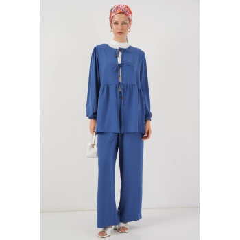 Kadın Önü Bağcıklı Tunik Pantolon İkili Takım 6744 - İndigo
