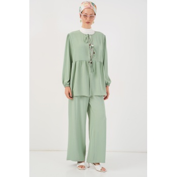 Kadın Önü Bağcıklı Tunik Pantolon İkili Takım 6744 - Mint