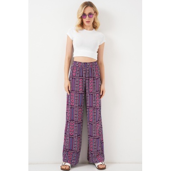 Kadın Desenli Viskon Pantolon 6749 - Mor
