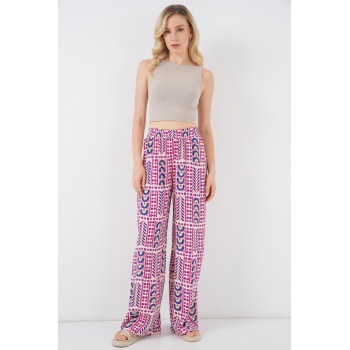 Kadın Desenli Viskon Pantolon 6749 - Fuşya