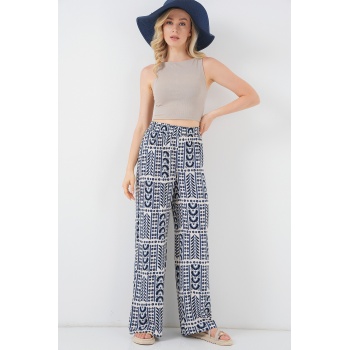 Kadın Desenli Viskon Pantolon 6749 - Krem