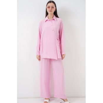 Kadın Bağcıklı Tunik Pantolon İkili Takım 6752 - Pudra