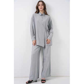 Kadın Bağcıklı Tunik Pantolon İkili Takım 6752 - Gri
