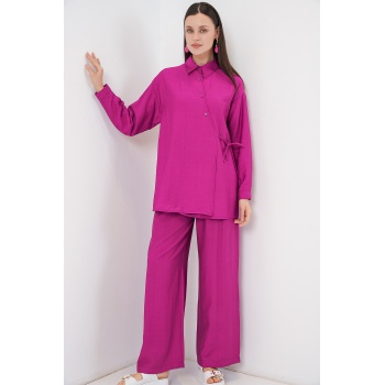 Kadın Bağcıklı Tunik Pantolon İkili Takım 6752 - Fuşya