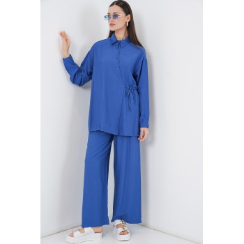 Kadın Bağcıklı Tunik Pantolon İkili Takım 6752 - İndigo