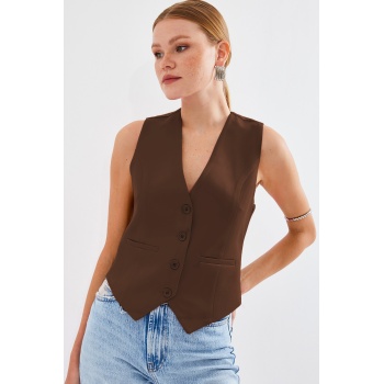 6796 Kısa Dokuma Yelek - Kahverengi