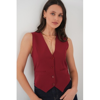 6796 Kısa Dokuma Yelek - Bordo