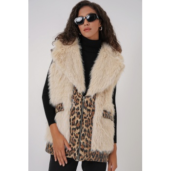 6806 Suni Kürk Yelek - Krem