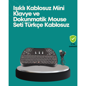 Işıklı Kablosuz Mini Klavye – 2.4 GHz, Dokunmatik Mouse Özellikli