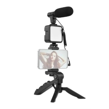 Tripod Telefon Tutucu Kumandalı Mikrofon Led Işık Vlog Video Kayıt