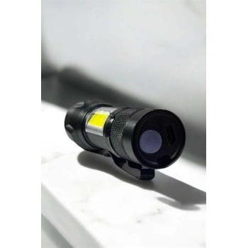 Şarjlı Metal Zoomlu El Feneri Işıldak Led Işık Taşınabilir El Lambası