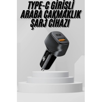 Araç İçi Şarj Cihazı 38W Güç Kapasiteli Type-C Girişli Araba Çakmaklık