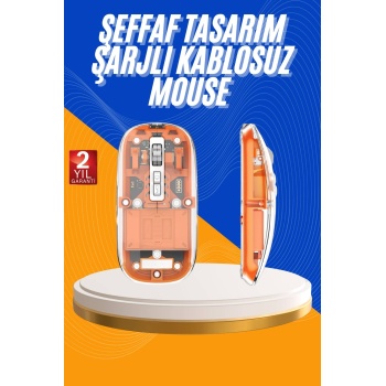 Mouse Fare Kablosuz Mouse Fare Şarjlı Bluetooth Sessiz 5 Tuşlu Şeffaf