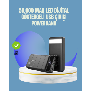 Tüm Cihazlarla Uyumlu 50.000 mAh Powerbank – Yüksek Kapasiteli, LED Gösterge ve Akıllı Koruma Fonksiyonlu