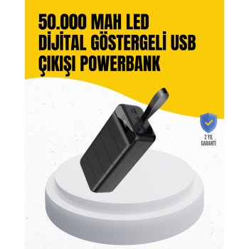 50.000 mAh Kapasiteli Powerbank – Hızlı Şarj Destekli, 4 USB Portlu, LED Işıklı Taşınabilir Enerji Deposu