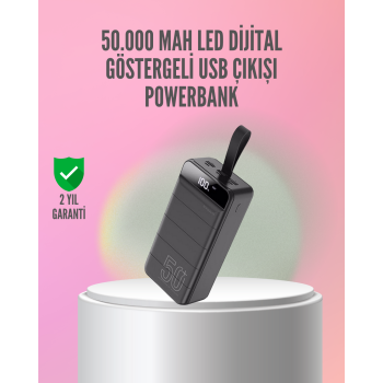 50.000 mAh Ultra Güçlü Powerbank 4 USB Çıkışlı, LED Dijital Göstergeli, Hızlı Şarj Destekli Taşınabilir Şarj Cihazı