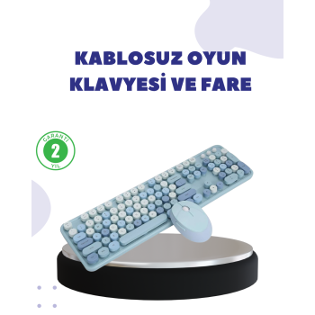 Kablosuz Retro Klavye ve Mouse Seti – 104 Tuşlu, Sessiz Yazım