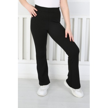 İspanyol Paça Birinci Kalite Fitilli Kumaş Siyah Kız Çocuk Günlük Tayt