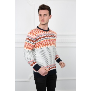 Nokta Desenli Beyaz Kazak Kalın Kışlık Günlük Triko Kazak