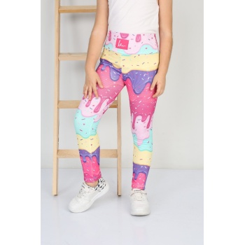 Şardonlu Fitilli Kumaş Baskılı Sarı Kız Çocuk Günlük Tayt