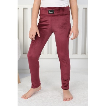 Likralı Kadife Kumaş Arma Detaylı Kız Çocuk Günlük Tayt