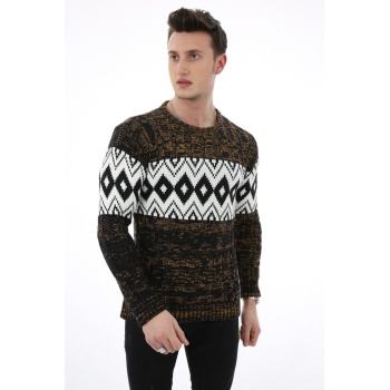 Örgü Desenli Kahve Kalın Kışlık Günlük Triko Kazak