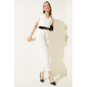 7022 Kemerli Örme Tulum - Beyaz