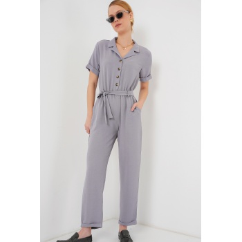 Kadın Kısa Kol Ayrobin Tulum 7030 - Gri