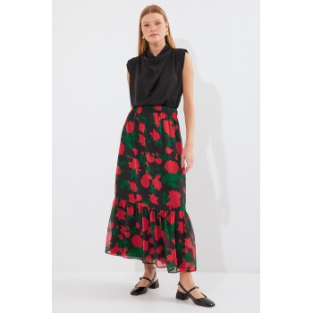 8010 Desenli Şifon Etek - F. Siyah